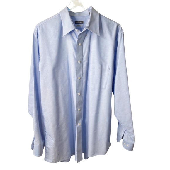 Van Heisen Blue Button Down Wrinkle Free Regular Fit Button Down Shirt Large - Picture 2 of 6